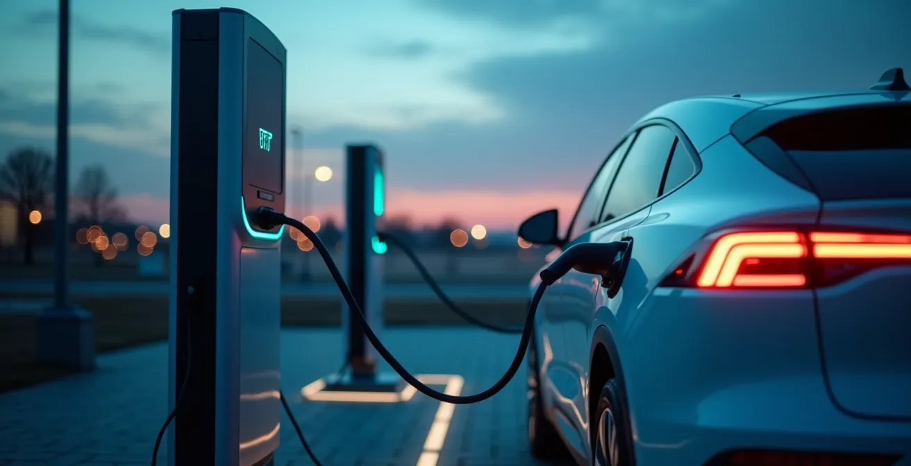 Elektrofahrzeug beim intelligenten Ladevorgang mit App-Steuerung