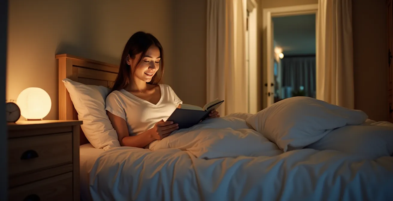 Ruhiges Schlafzimmer ohne elektronische Geräte mit entspannender Atmosphäre